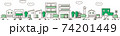 ビルが中央に建つ町並み線画 74201449