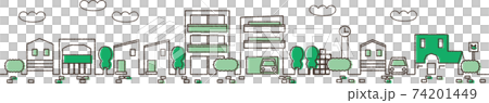 ビルが中央に建つ町並み線画 74201449