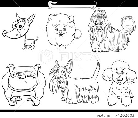 black and white purebred cartoon dogs comic characters set 74202003
