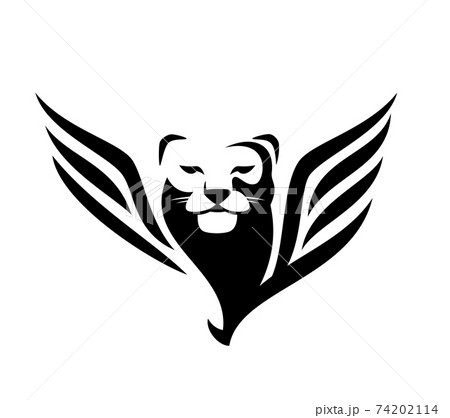 winged panther head simple black and white vector design 74202114