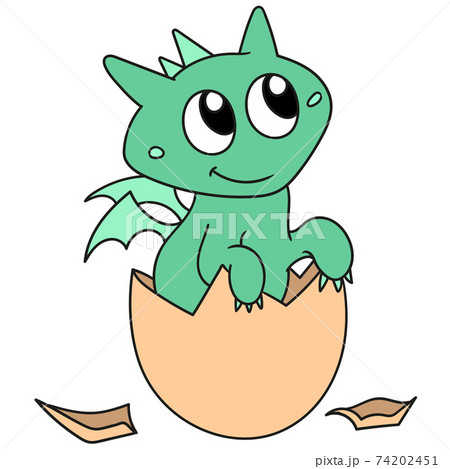 The Baby Dinosaur Comes Out Of Its Egg Shellのイラスト素材