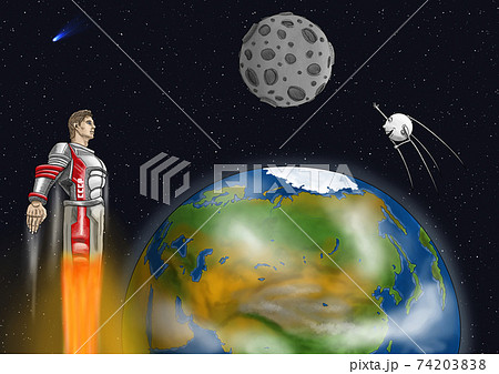 60th anniversary of the first manned flight into space. An astronaut who conquered space. 74203838