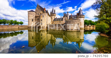 Beautiful medieval castle Sully-sul-Loire. famous Loire valley river in France 74205760