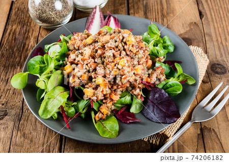 Red rice, lentils and butternut squash with carrot and quinoa in Red rice, lentils and butternut squash with carrot and quinoa in 74206182