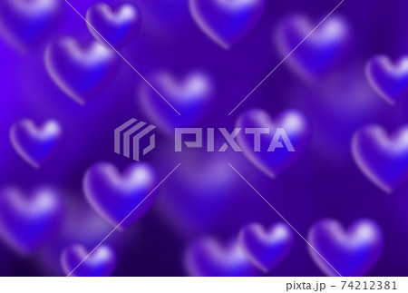 背景素材 大中小のメタリックなハートがフワフワ沢山浮いているイメージ 紫 他色ありますのイラスト素材