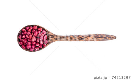 Red beans in wood spoon on white background Red beans in wood spoon on white background 74213297