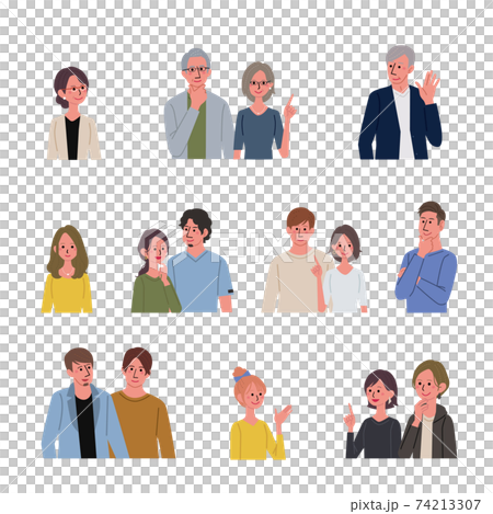 Illustrations of various people, many men and women, senior people Illustrations of various people, many men and women, senior people 74213307