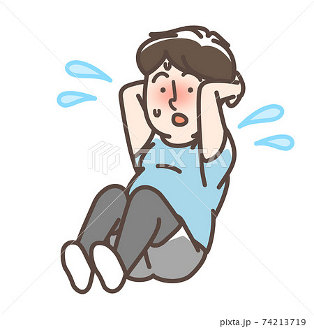 腹筋をする太めの男性　 74213719