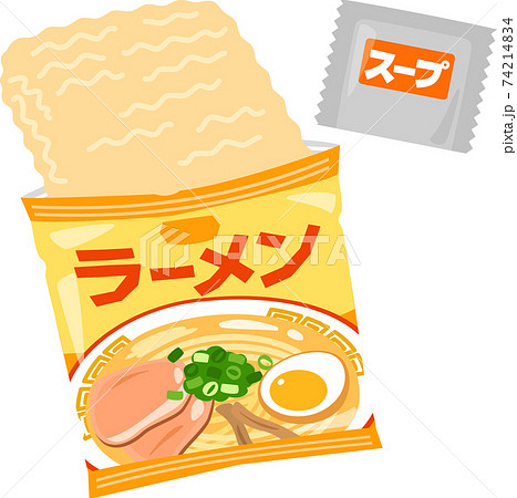 開封した袋入りインスタントラーメン 74214834