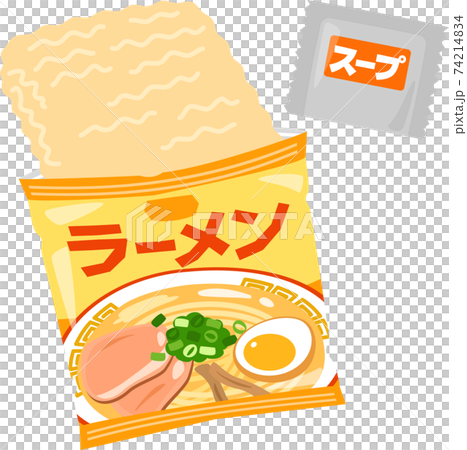 開封した袋入りインスタントラーメン 74214834