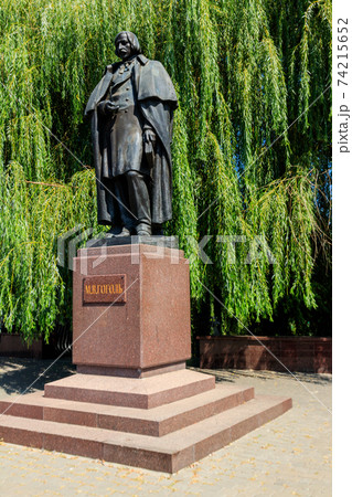 Monument to the russian writer Nikolai Gogol in Myrhorod, Ukraine 74215652