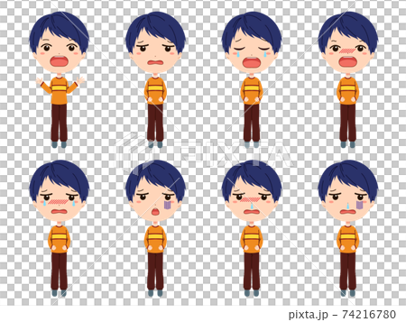 Full body illustration set of boys who cried, depressed or caught a cold Full body illustration set of boys who cried, depressed or caught a cold 74216780