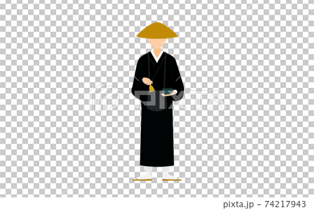 仏教のお坊さんの立ち姿、托鉢をする僧侶 仏教のお坊さんの立ち姿、托鉢をする僧侶 74217943