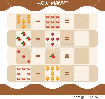 How many cartoon fruits. Counting game. Educational game for pre shool years kids and toddlers How many cartoon fruits. Counting game. Educational game for pre shool years kids and toddlers 74218297