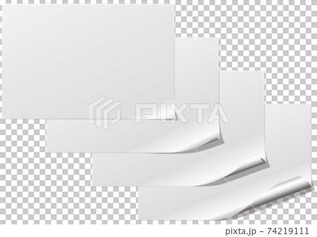 端が丸まった紙の立体的な表現4タイプ　ベクターイラスト背景透明 74219111