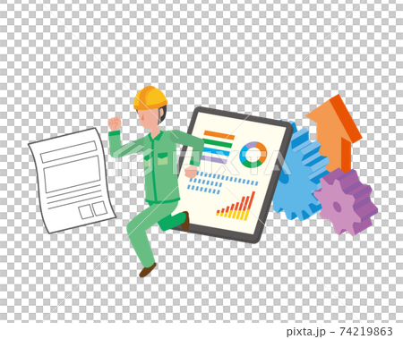 紙からデジタルへ移行して効率が上がる工場作業員のイラスト 紙からデジタルへ移行して効率が上がる工場作業員のイラスト 74219863