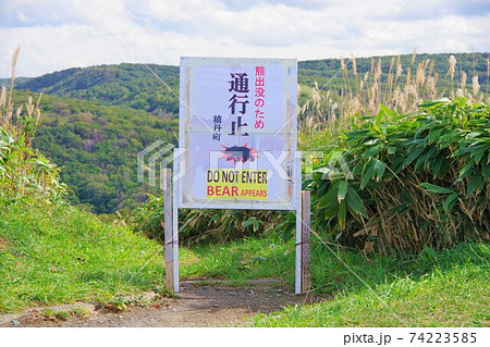 北海道積丹町　熊出没注意の看板 74223585