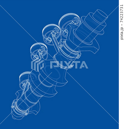 Engine crankshaft with pistons outline. Vector Engine crankshaft with pistons outline. Vector 74223731
