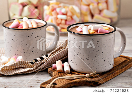 Hot chocolate with marshmallow 74224628