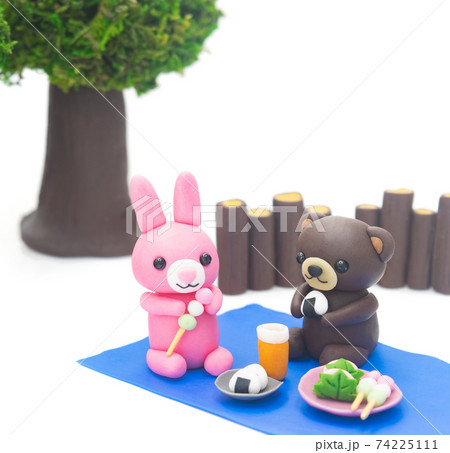 ピクニックをする森の動物たち 74225111