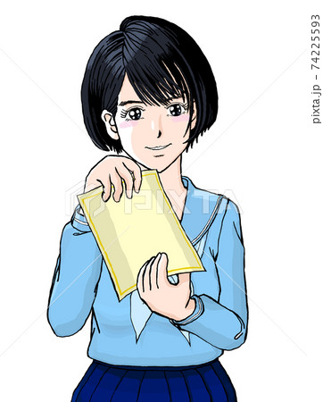 JK由奈　2021卒業34　ニッコリ卒業証書を見せるセーラー服女子 74225593