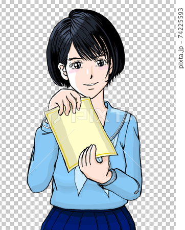 JK由奈　2021卒業34　ニッコリ卒業証書を見せるセーラー服女子 74225593