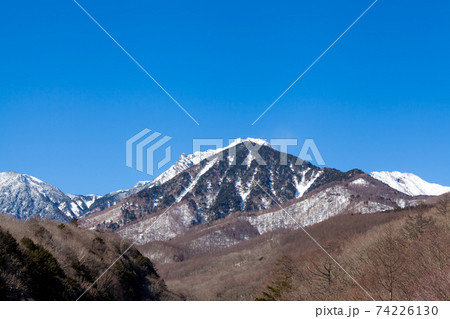 冬の清里高原、東沢渓谷展望台から見た八ヶ岳、赤岳 74226130