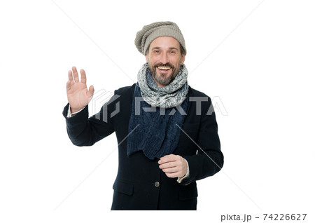 Knitted accessories. Mature man cold winter weather style 74226627