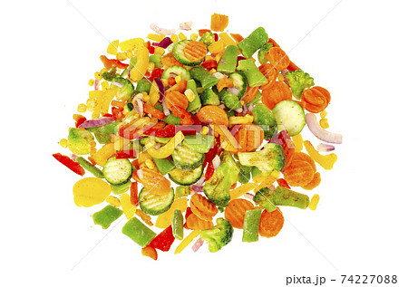 Mix of brightly chopped frozen vegetables. Healthy eating. Studio Photo Mix of brightly chopped frozen vegetables. Healthy eating. Studio Photo 74227088