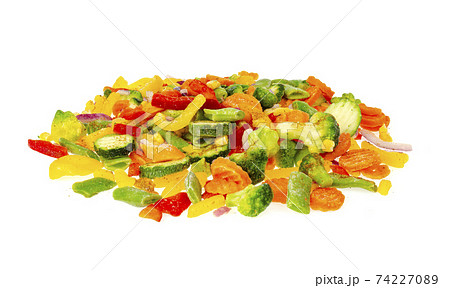 Mix of brightly chopped frozen vegetables. Healthy eating. Studio Photo Mix of brightly chopped frozen vegetables. Healthy eating. Studio Photo 74227089