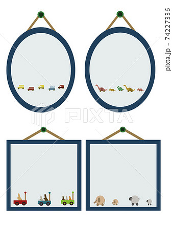 子供向けにかわいいおもちゃが描かれた壁掛けメッセージボードセットのイラスト素材