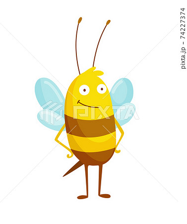 Cartoon bee insect. Character of happy fly illustration. Cute honey harvester character for kids. Smiley animal 74227374