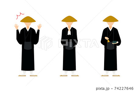 仏教のお坊さんのポーズセット、全身 仏教のお坊さんのポーズセット、全身 74227646