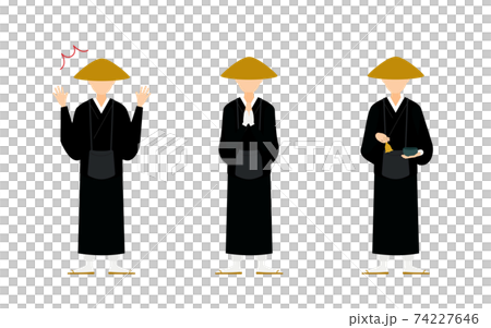 仏教のお坊さんのポーズセット、全身 仏教のお坊さんのポーズセット、全身 74227646
