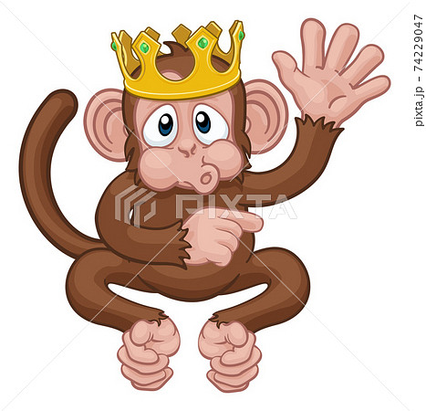 Monkey King Crown Cartoon Animal Waving Pointing - Stock Illustration  [74229047] - PIXTA