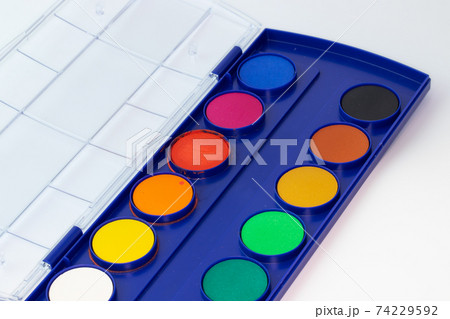 Set of watercolor paints isolated on white background Set of watercolor paints isolated on white background 74229592
