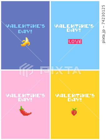 Cards set for Valentines day with pixel icons. Cards set for Valentines day with pixel icons. 74230125