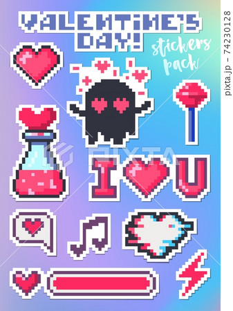 Set of stickers for Valentines Day. Pixel art Set of stickers for Valentines Day. Pixel art 74230128