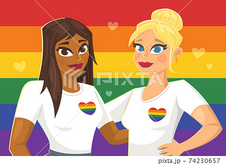 Two beautiful girls on LGBT flag 74230657