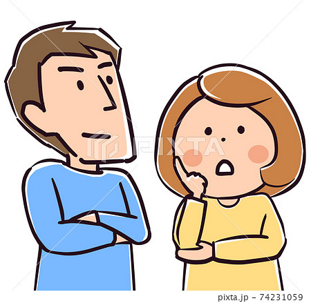 二人で相談する夫婦のイラストのイラスト素材