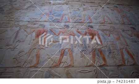 Egypt color paint hieroglyphic  abundance of Niles river people with food and farming 74231487