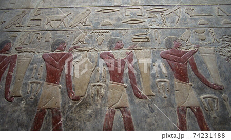 Egypt color paint hieroglyphic  abundance of Niles river people with food and farming 74231488