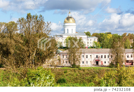 Trinity orthodox cathedral in summer day in Borovichi, Russia Trinity orthodox cathedral in summer day in Borovichi, Russia 74232108