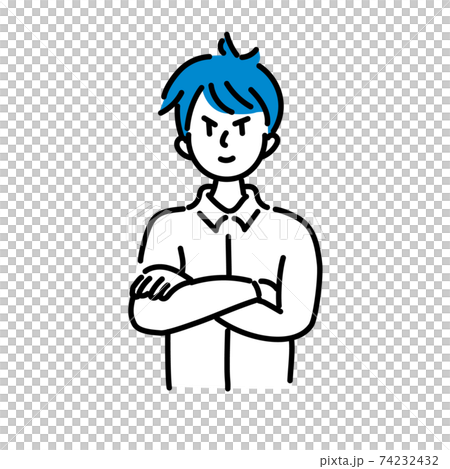 一個年輕人的上半身，他的雙臂交叉著微笑 74232432