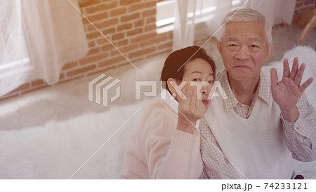 Financial comfortable Asian senior elder couple happy in luxury house Financial comfortable Asian senior elder couple happy in luxury house 74233121