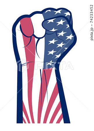 hand clenched in fist in the colors of the american flag. A symbol of strength, the struggle for freedom. Isolated vector on white background 74233452