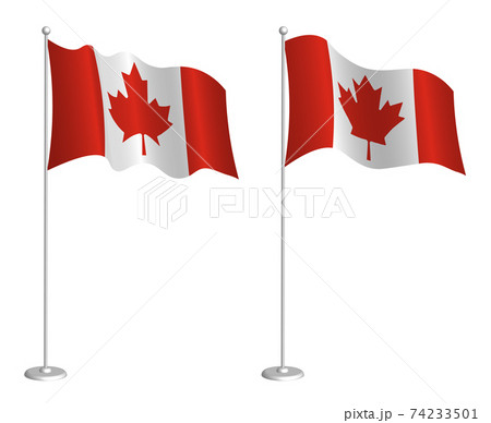 flag of Canada on flagpole waving in the wind. Holiday design element. Checkpoint for map symbols. Isolated vector on white background 74233501