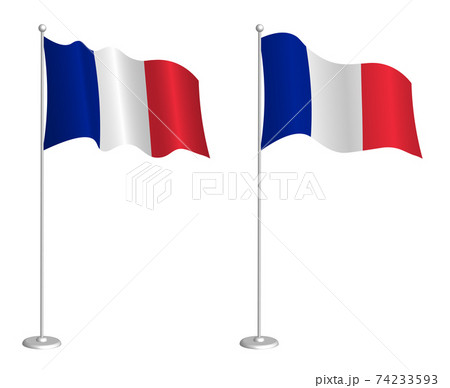 flag of French Republic on flagpole waving in the wind. Holiday design element. Checkpoint for map symbols. Isolated vector on white background 74233593