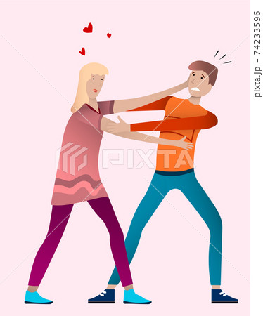 girl in love reaches for a young guy to kiss him. Unrequited love. Vector illustration on the theme of love and friendship 74233596