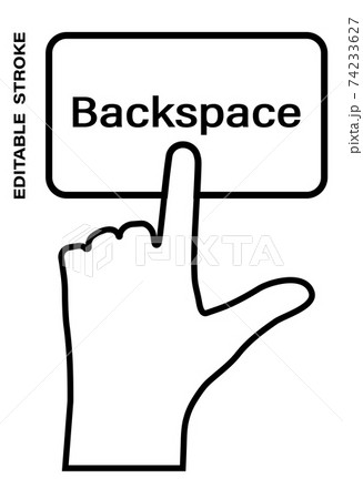 Icon editable stroke, human hand presses the keyboard button Backspace with the index finger. Getting help, additional information. Isolated vector on white background 74233627